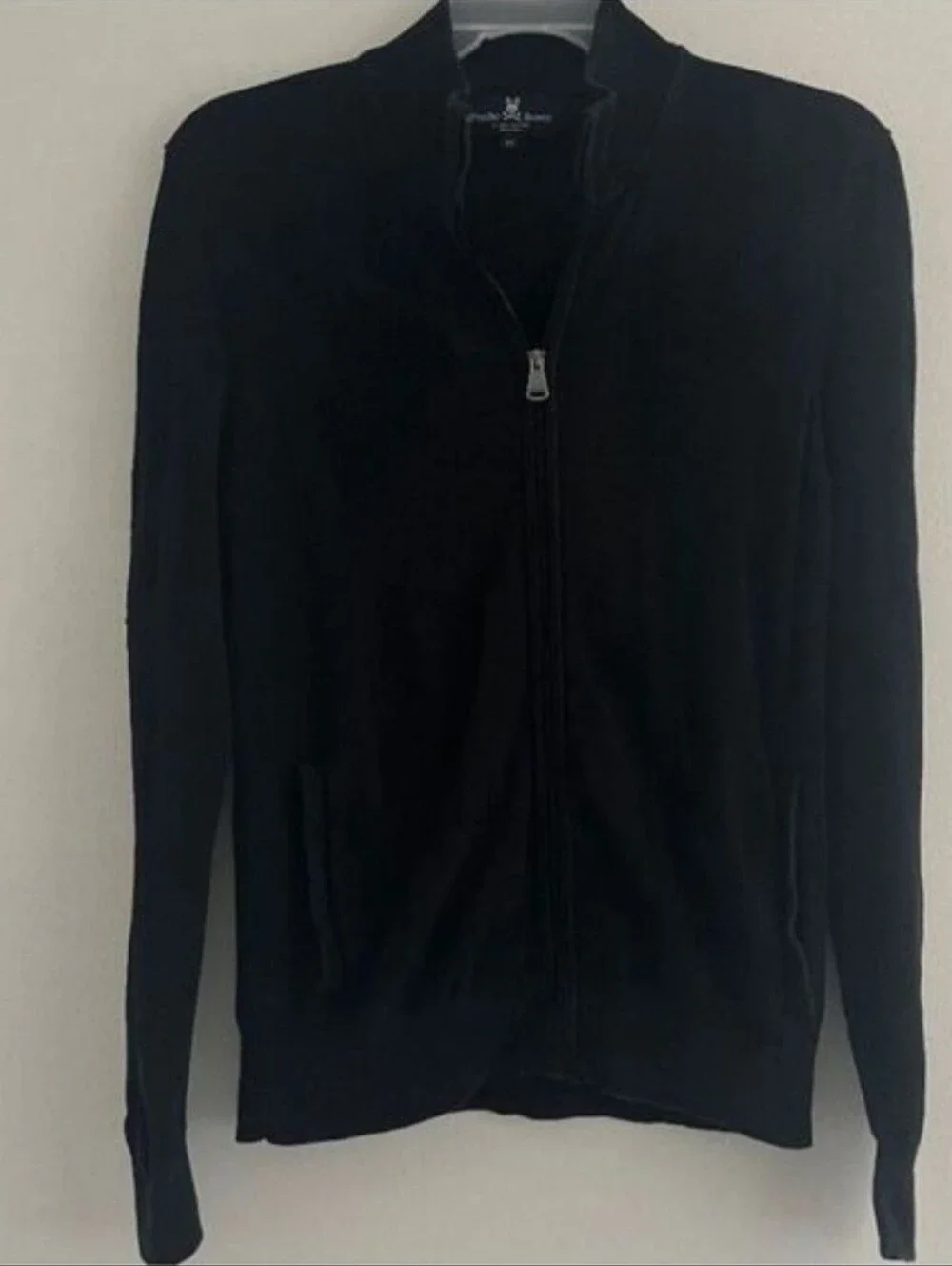Psycho Bunny Men's Black Full-Zip Knit Sweater Blazer Size XS long Sleeave Cotto